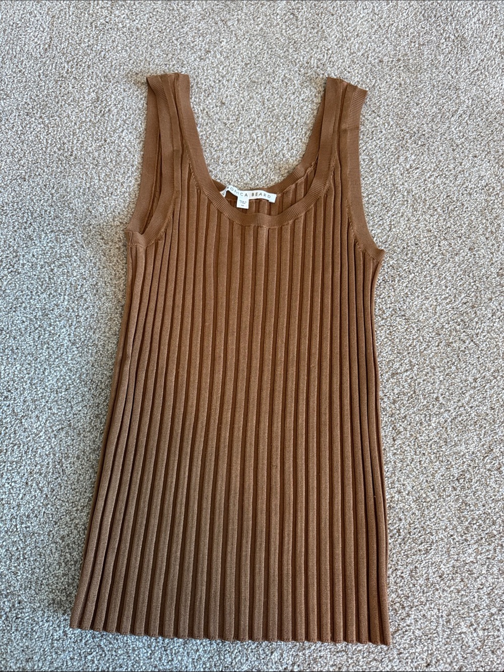 Veronica Beard Sleeveless Ribbed Midi Dress in Warm Copper/Brown